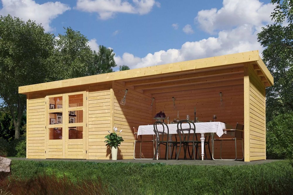 Drevený záhradný domček ASKOLA 3 s prístavkom 280 Lanitplast