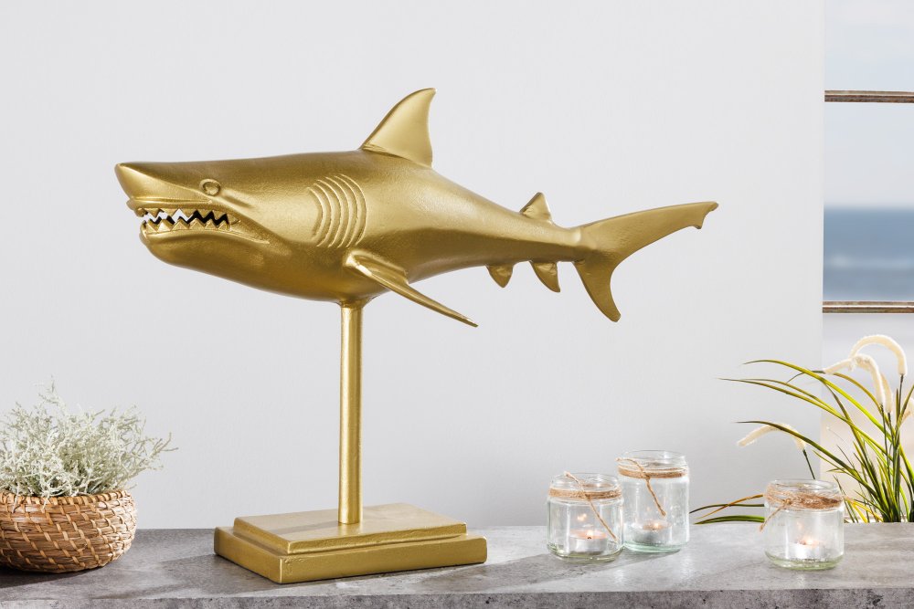 Dekorační socha žralok AMEIS 70 cm Dekorhome Zlatá,Dekorační socha žralok AMEIS 70 cm Dekorhome Zlat
