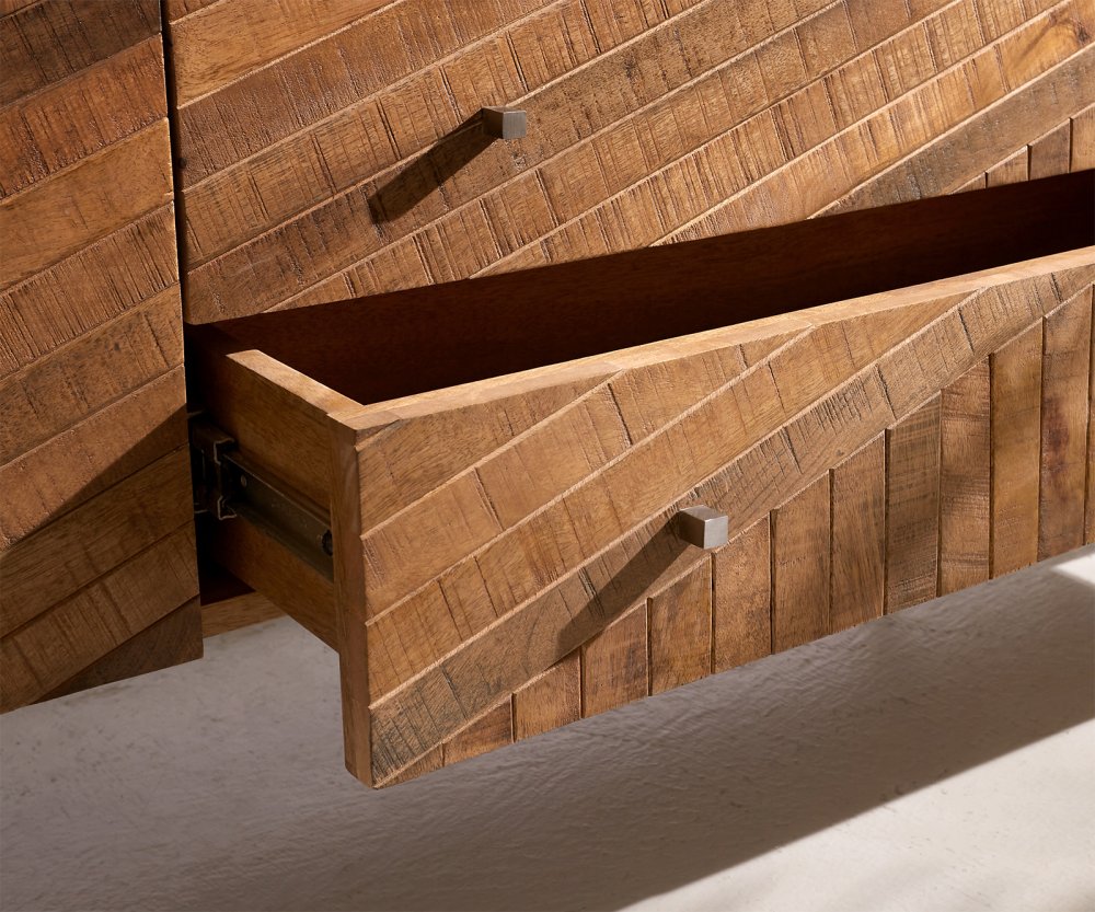 TV stolík Bahan 175 cm mango teak 2 dvierka 2 zásuvky mramorová doska