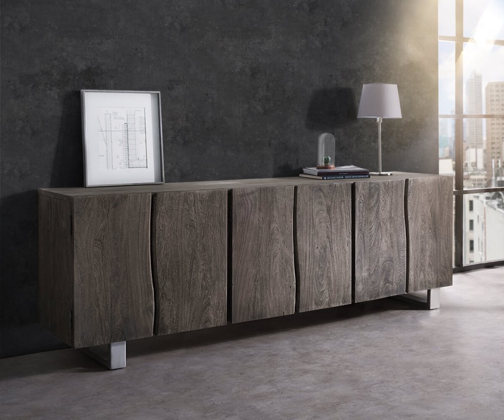 Komoda Live Edge 220 cm Akácia masív platina 6 dvierok