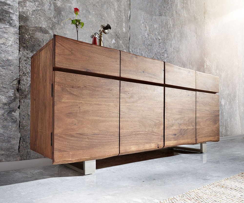 Komoda Live Edge 172 cm akáciová hnedá 4 dvierka 4 zásuvky
