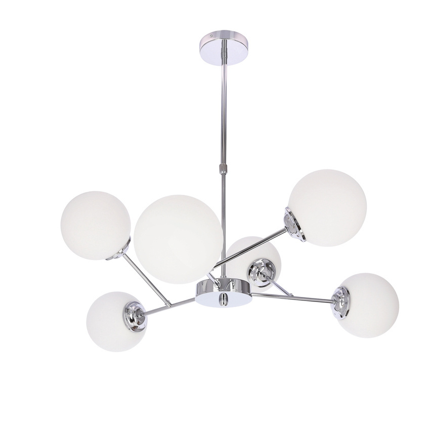 BELWEDER chromová závěsná lampa 6x40W E14 bílé stínidlo