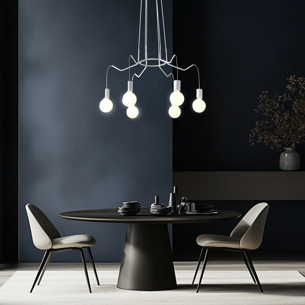 Závesná stropná lampa, matná biela, 6x40W, Basso