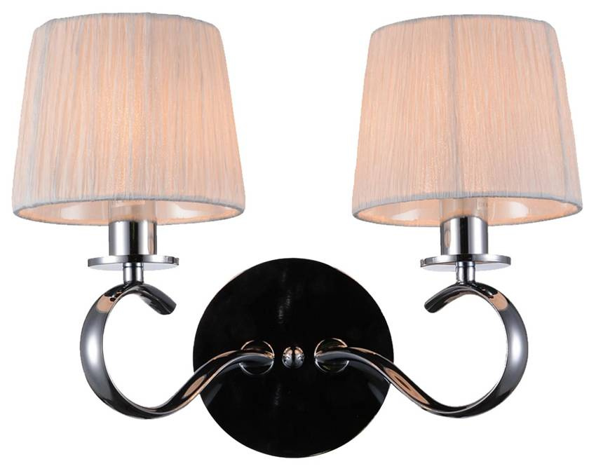 Dvojitá chrómová nástenná lampa s bielym látkovým tienidlom Clara