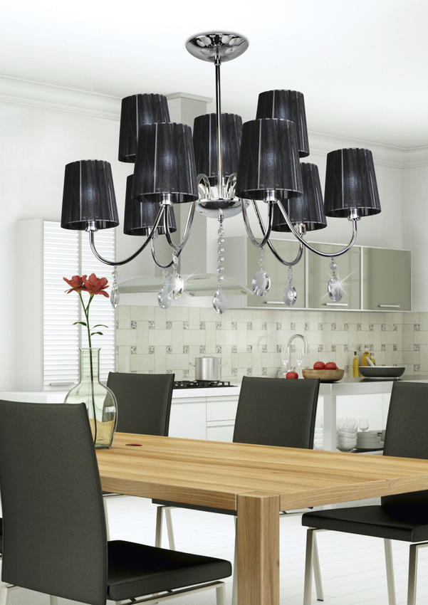 Závesná lampa chróm/čierna s kryštálmi 9x40W Sorento