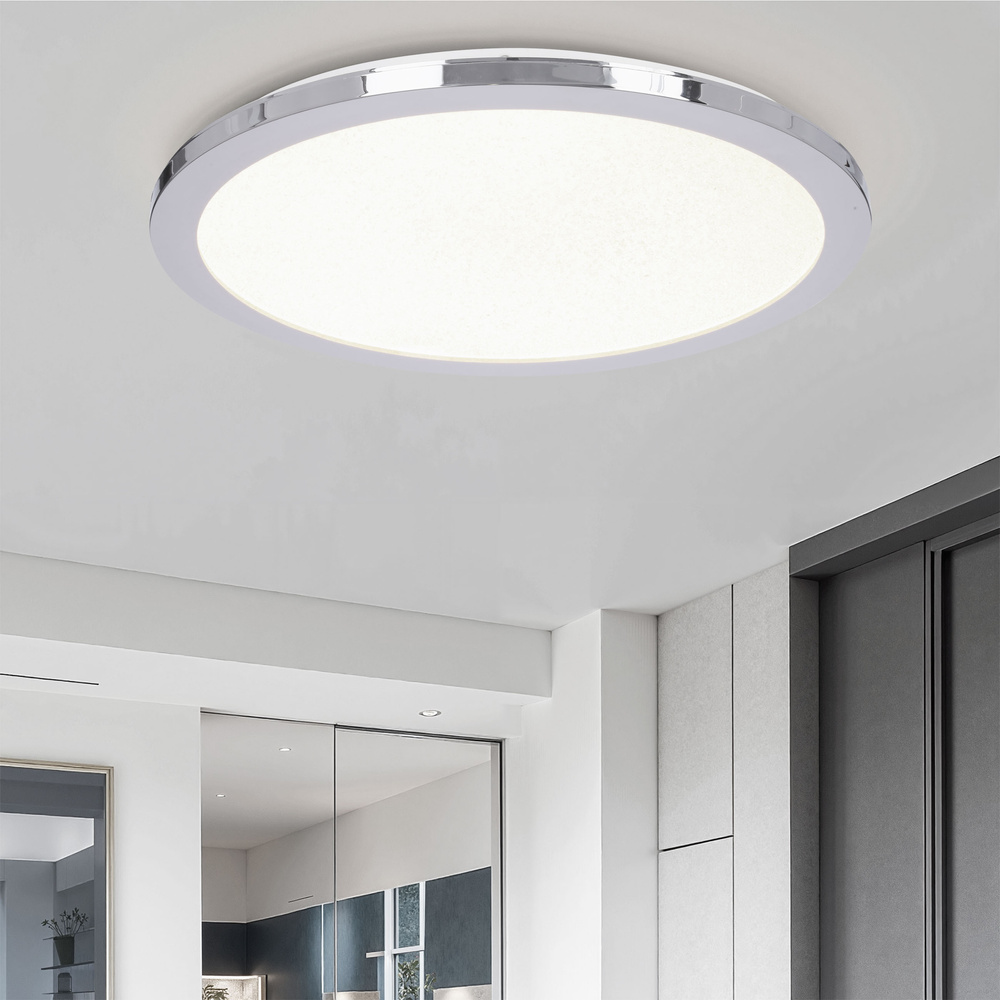 Kúpeľňová stropná lampa PIXEL minimalistická - strieborný chróm 40 cm - okrúhle LED stropné svietidlo so stmievaním 3000K 24W IP44