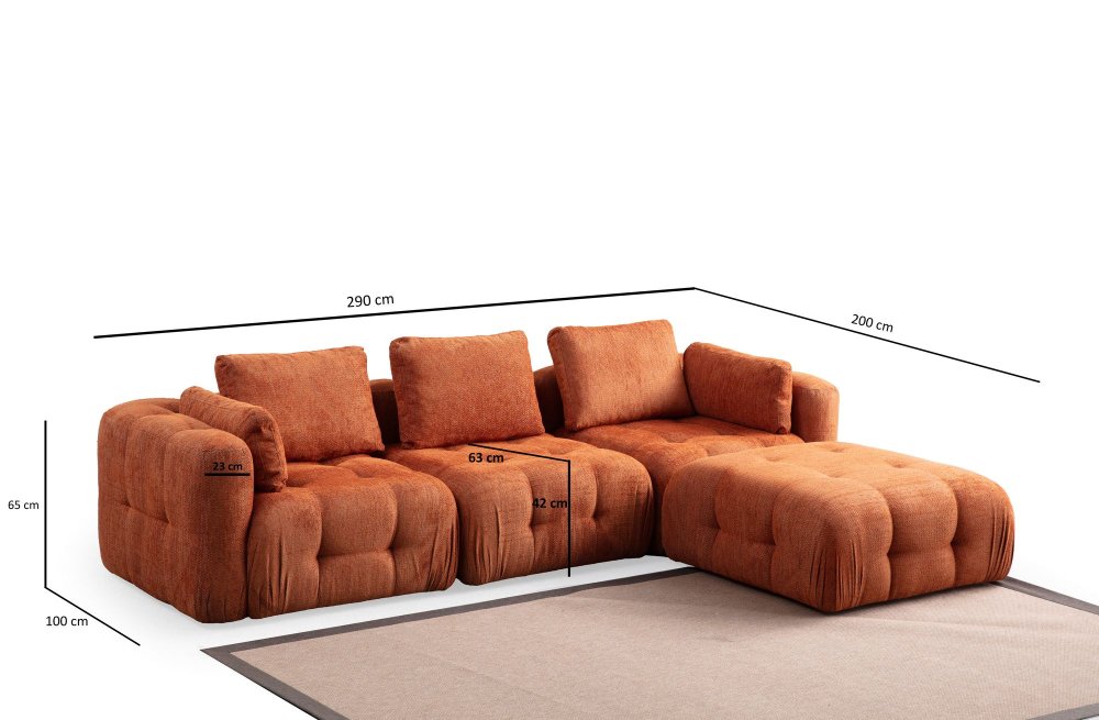 Rohová sedací souprava Amaris 3 Seater With Pouffe - Orange (obrázek 3)
