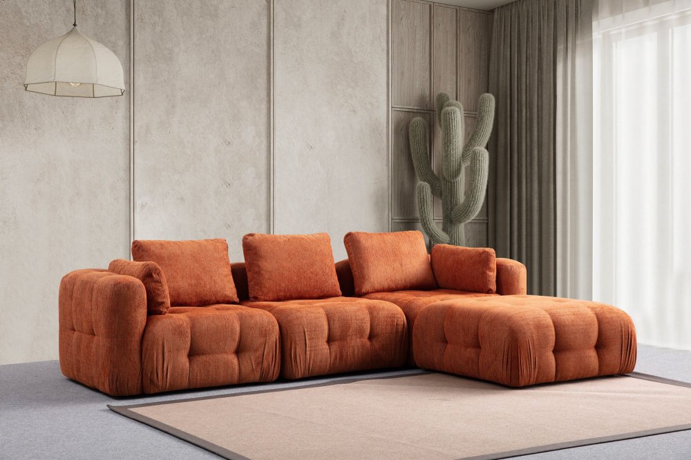 Rohová sedacia súprava / Rohová pohovka Amaris 3 Seater With Pouffe - Orange