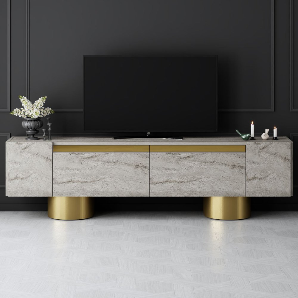 TV stolík Bohem - Travertine, Gold