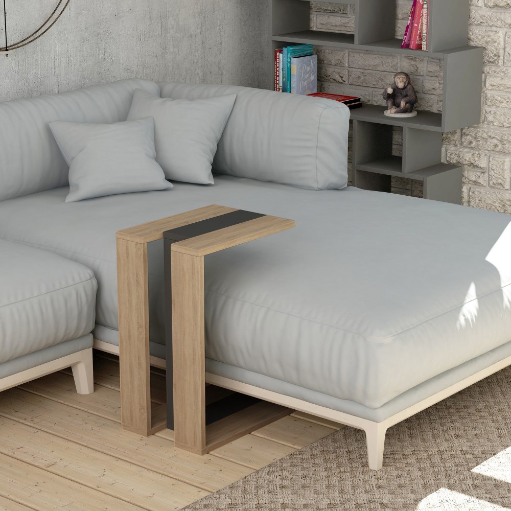 Príručný stolík / Odkladací stolík Muju - Oak, Anthracite, Oak