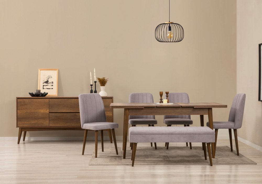 Set s rozkladacím stolom, stoličkami a konzolou (7 kusov) Vina 03 0701 - Walnut, Grey