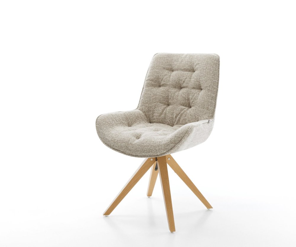 Jedálenská stolička Taimi-Flex tkanina mäkký béžová drevená podstava