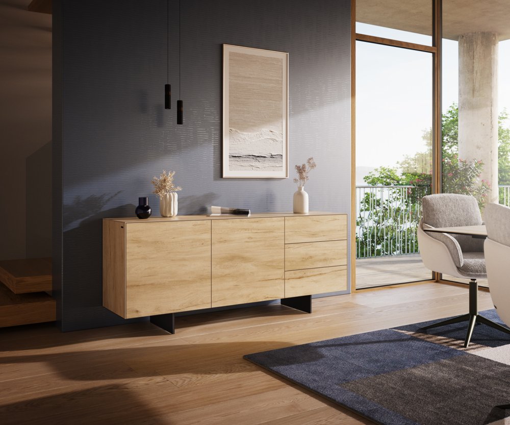 Komoda Cuor 180 cm keramika Laminam® sabbia dubová farba 2 dvierka 3