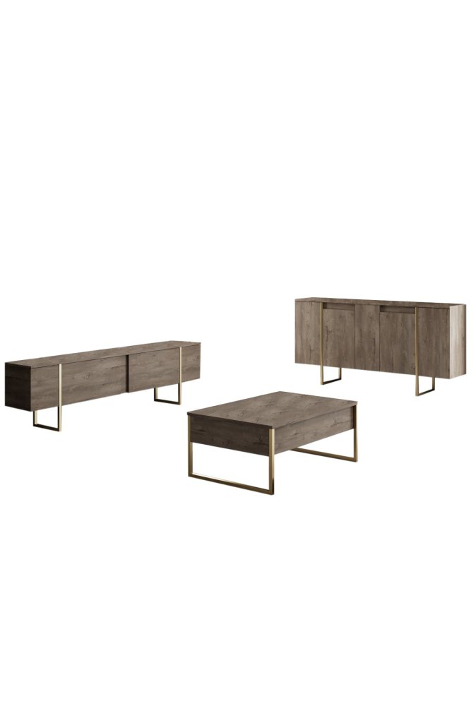 Living Room Furniture Set Luxe - Walnut, Gold (obrázek 7)