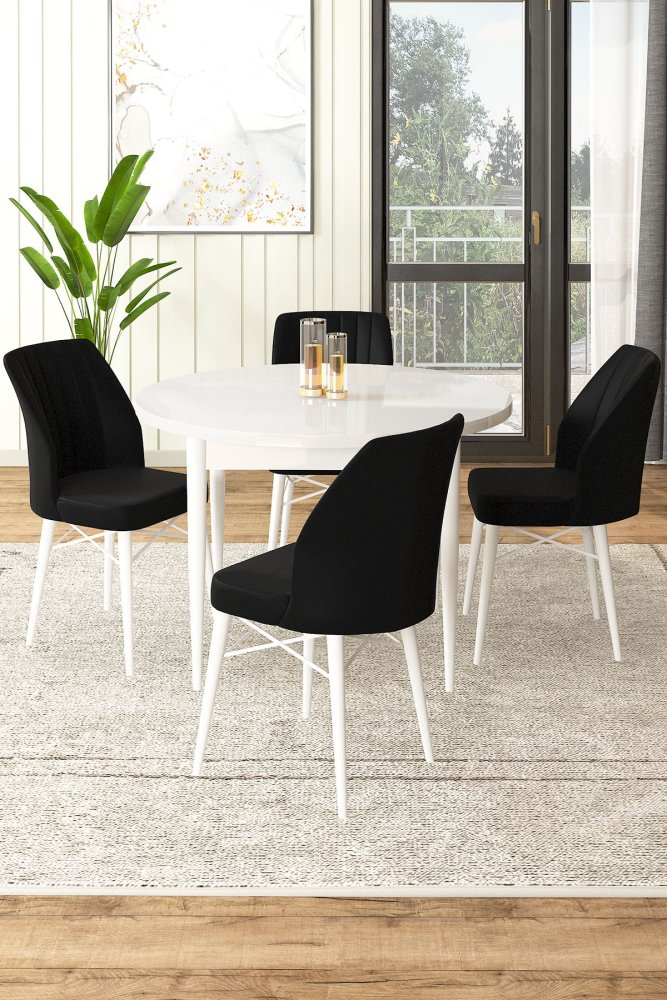 Dining Table & Chairs Set (5 Pieces) Rox - White, Black