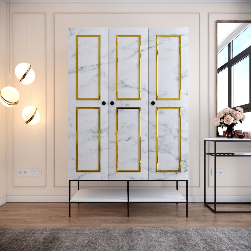 Šatníková skriňa Martin 3 - White, Black, Gold