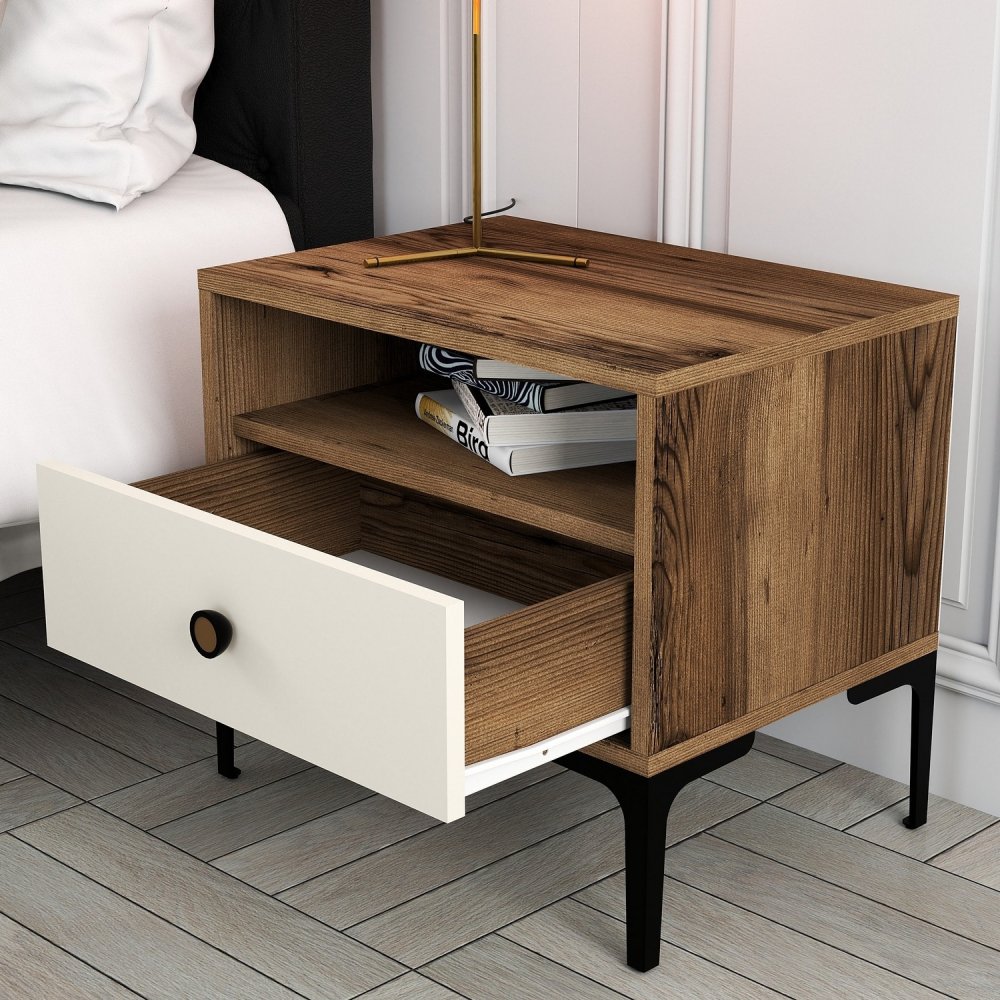 Noční stolek Lizbon 533 - Walnut, Cream (obrázek 4)