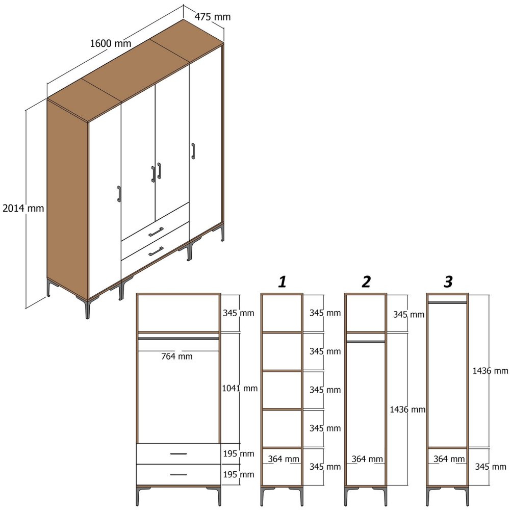 Šatní skříň Kumsal PTP - Walnut, Anthracite (obrázek 3)