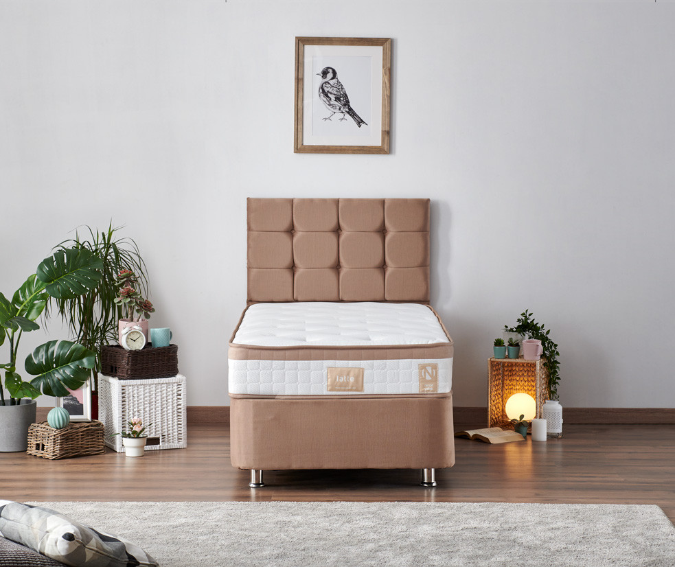 Single Mattress, Base & Headboard Latte - Light Brown (120 x 200) (obrázek 8)