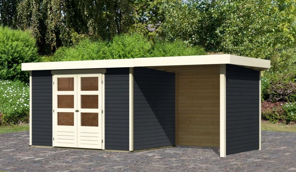 Drevený záhradný domček ASKOLA 4 s prístavkom 240 Lanitplast