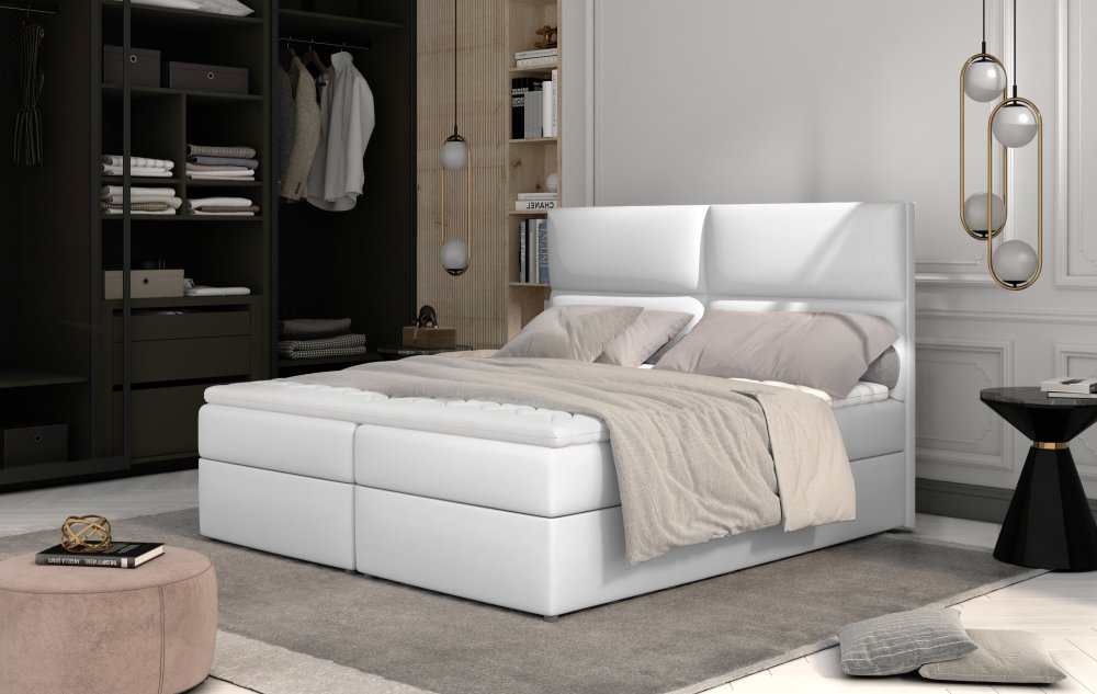 E-shop Boxspringová posteľ AMBER 180 Eltap Soft 17 (ekokoža) - biela