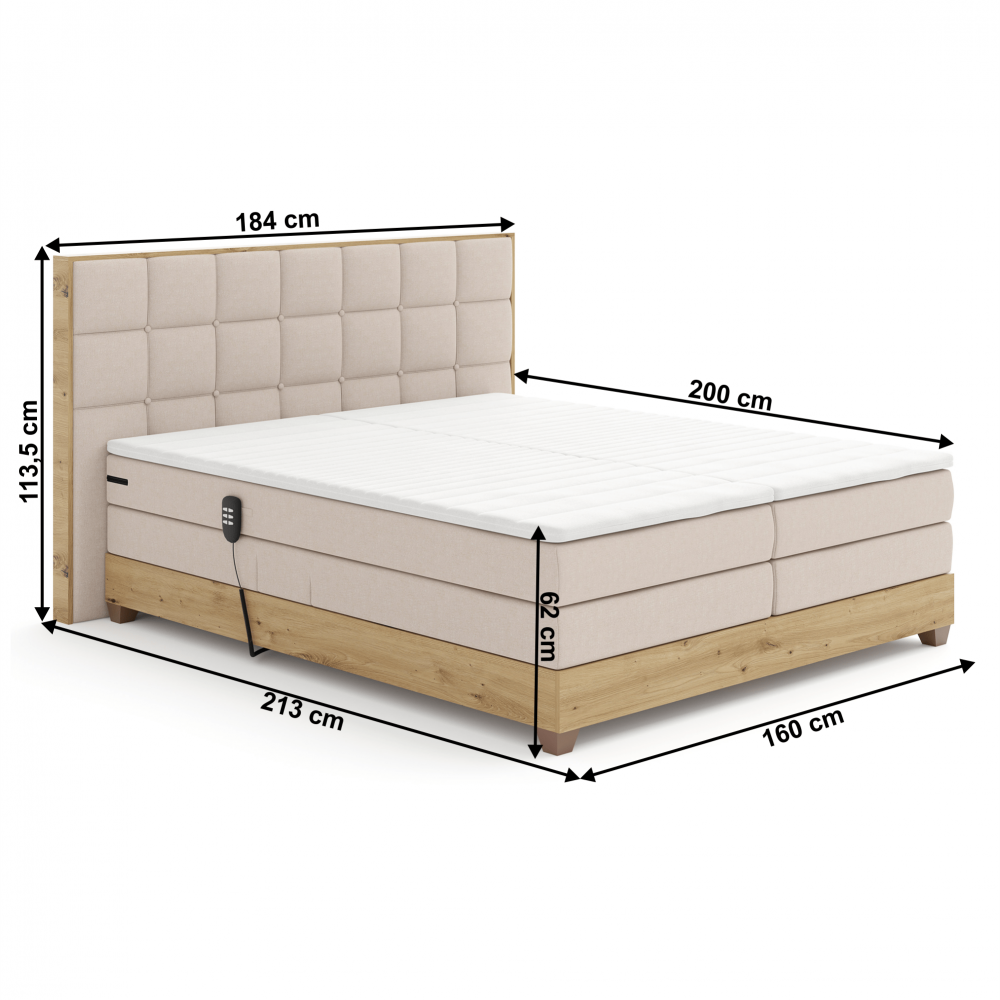 Elektrická polohovací boxspringová postel TINA 160 x 200 cm
