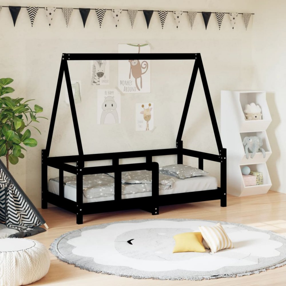 Dětská postel černá 70 x 140 cm masivní borové dřevo
