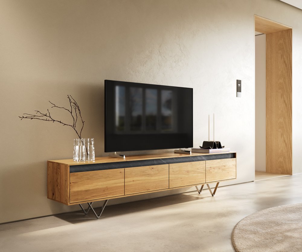 TV stolík Stonegrace 200 cm prírodná dubová bridlica 4 zásuvky