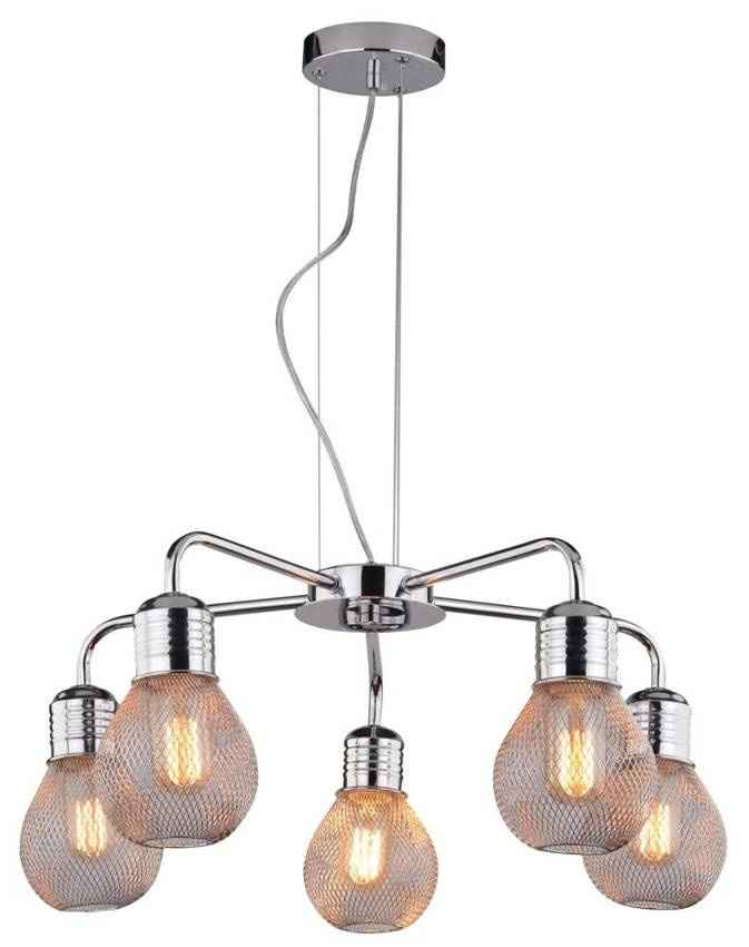 Závesná lampa s chrómovým drôteným tienidlom 5x60W, nastaviteľná