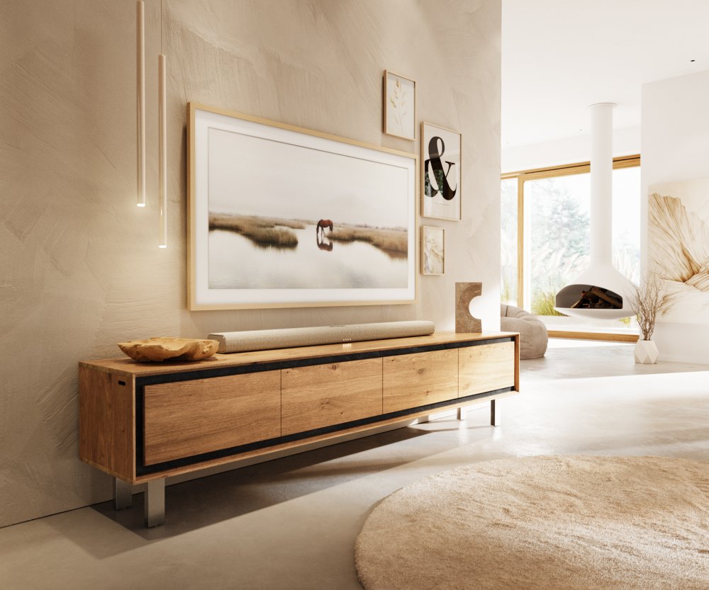 Stonegrace 200 cm prírodný dub 4 dvierka štvorcový podstavec brúsená