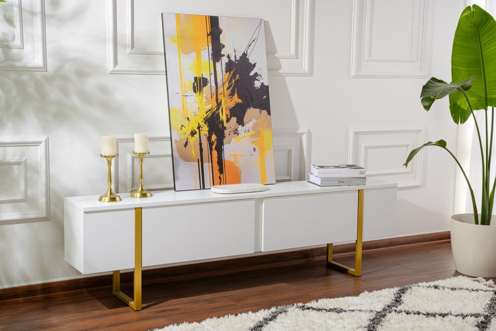 TV stolík Serenity - White, Gold