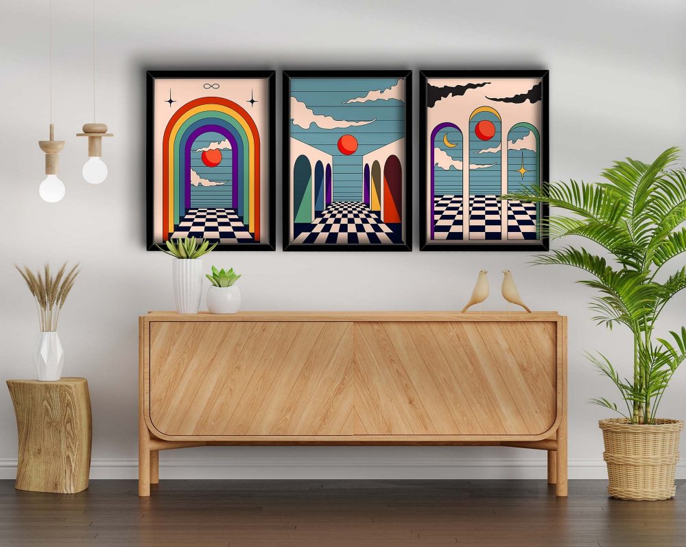 Dekoratívny rámovaný obraz z MDF (3 kusy) 3p3752softct-012