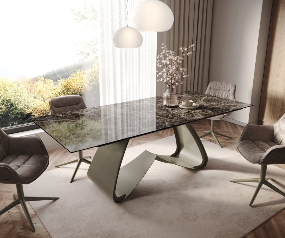 Jedálenský stôl Edge 180-220x100 keramika Laminam® Emperador Extra