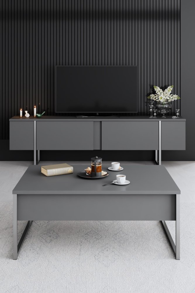 TV stěna / Sestava pod TV Luxe - Anthracite, Silver (obrázek 6)