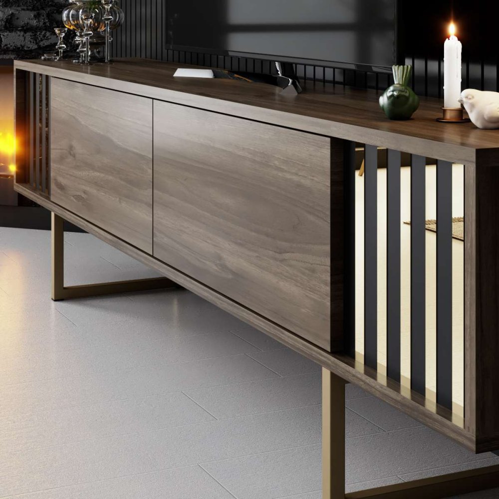 TV stolek Gold Line - Walnut, Black (obrázek 6)