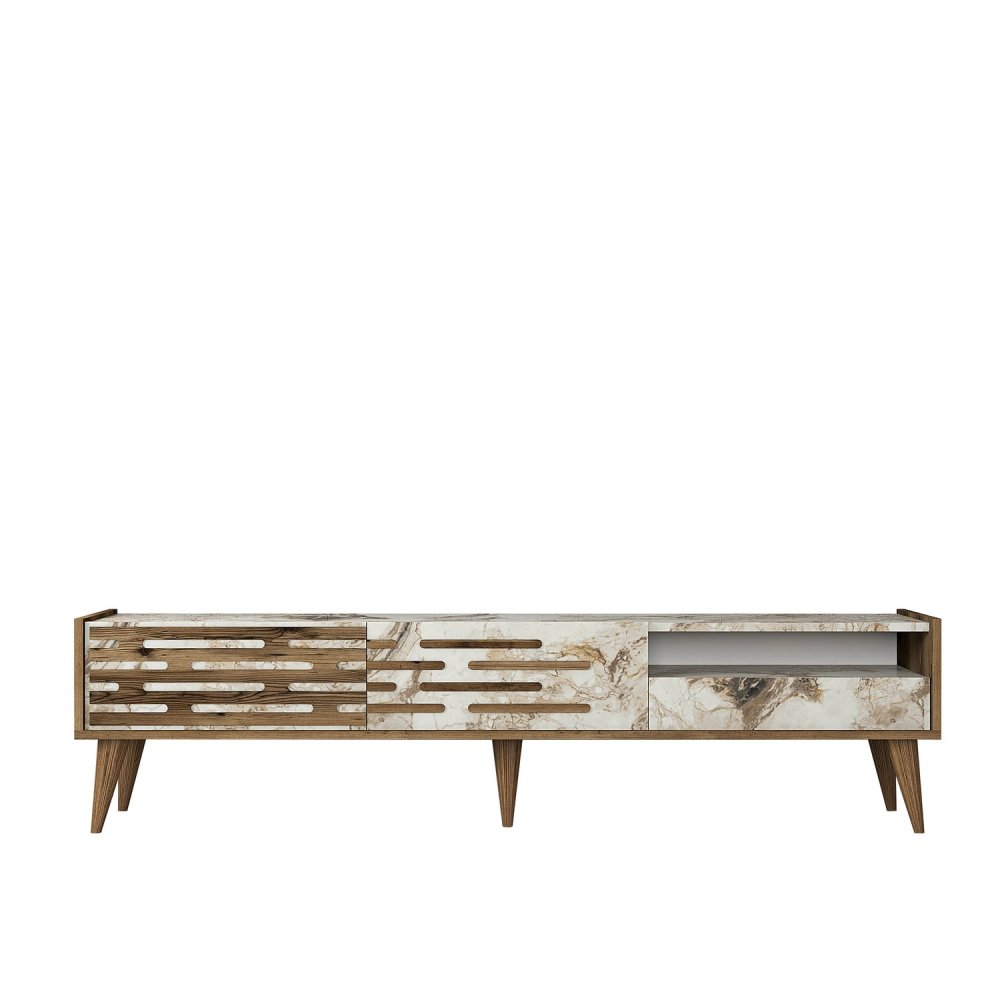 TV stolek Valensiya - Walnut, White, Marble (obrázek 3)