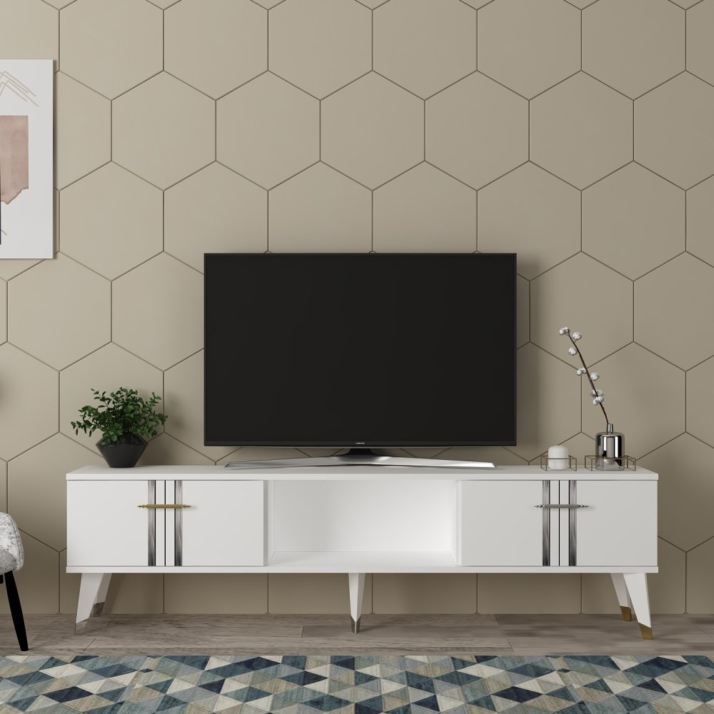 TV stolík Asel - White, Silver