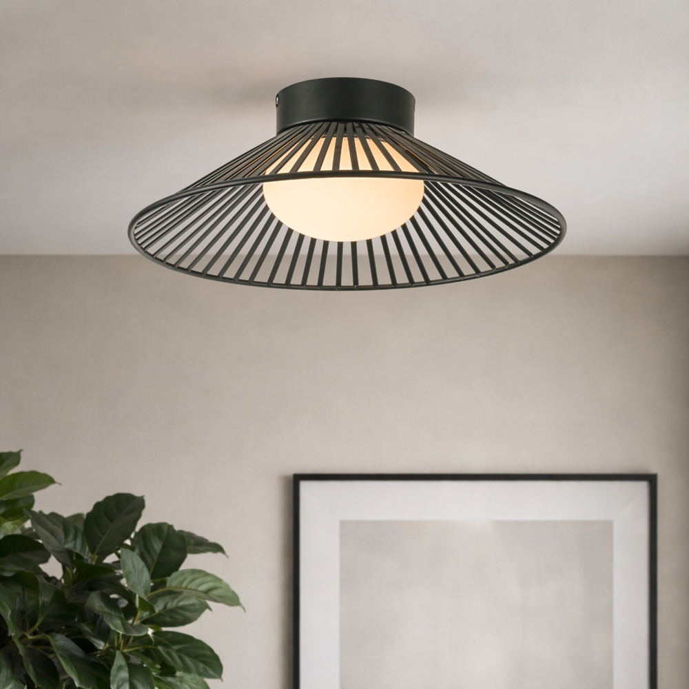 Levně Lampa sufitowa Sonte 40 czarna druciana z białym kloszem do salonu GX53