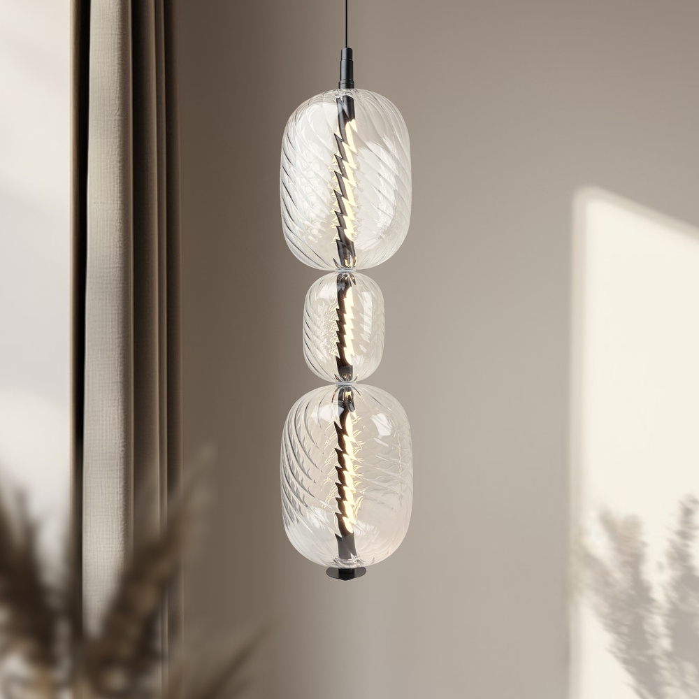 Levně PLAYA lampa wisząca czarny 12W LED 3000K klosz bezbarwny