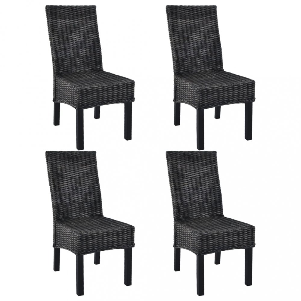 Jídelní židle 4 ks ratan / mangovník Dekorhome Černá,Jídelní židle 4 ks ratan / mangovník Dekorhome 