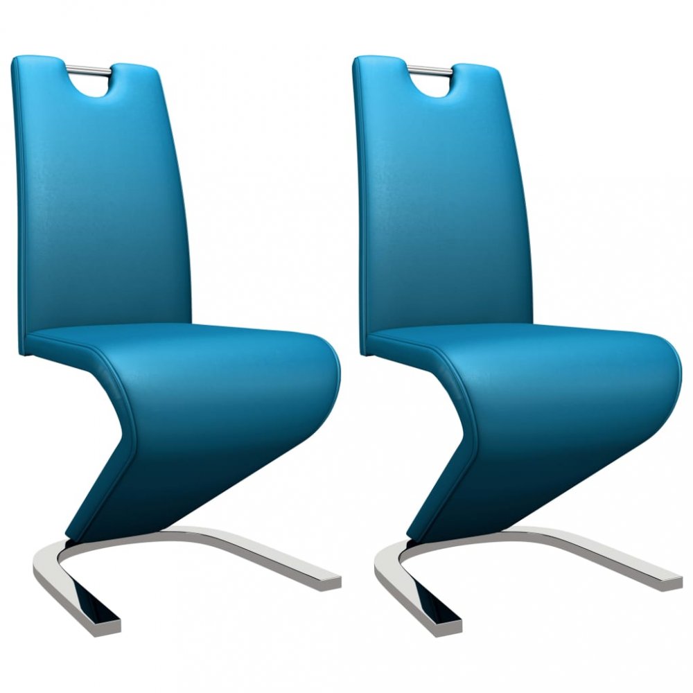 Jídelní židle 2 ks umělá kůže / chrom Dekorhome Modrá