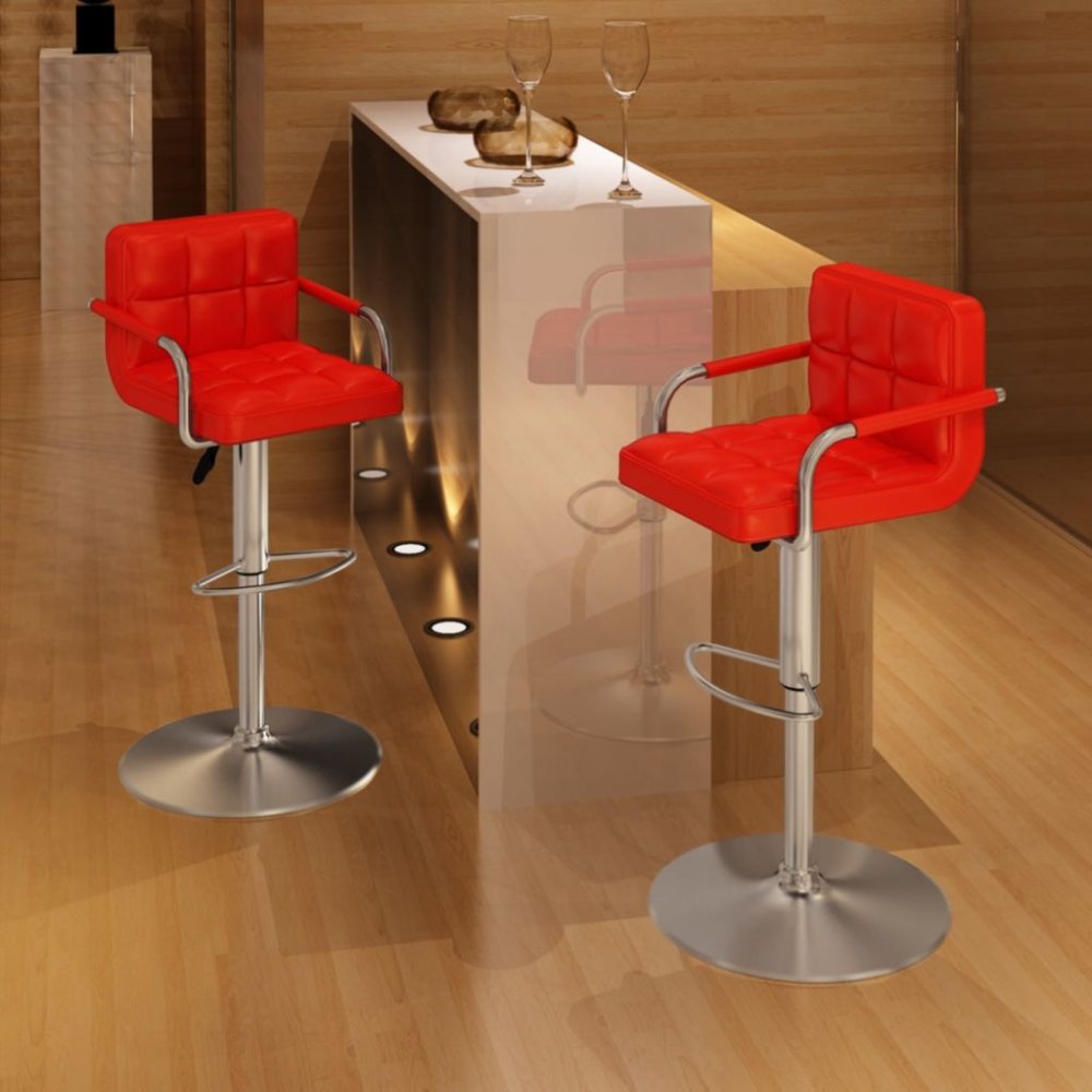 E-shop Barová židle 2 ks umělá kůže / chrom  Červená,Barová židle 2 ks umělá kůže / chrom  Červená