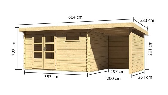 Drevený záhradný domček BASTRUP 8 s prístavkom Lanitplast