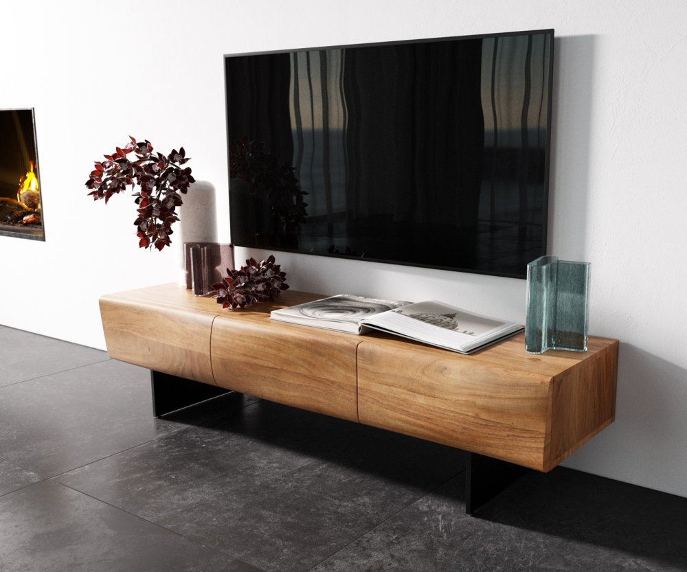 Nízka doska New Live-Edge 145 cm prírodná akácia 3 dvierka podstavec