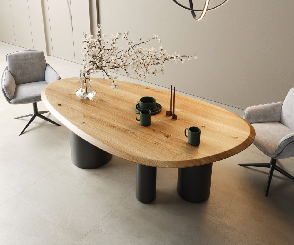 Jedálenský stôl Edge oválny 220x120x2,5 prírodná dubová podnož Troa