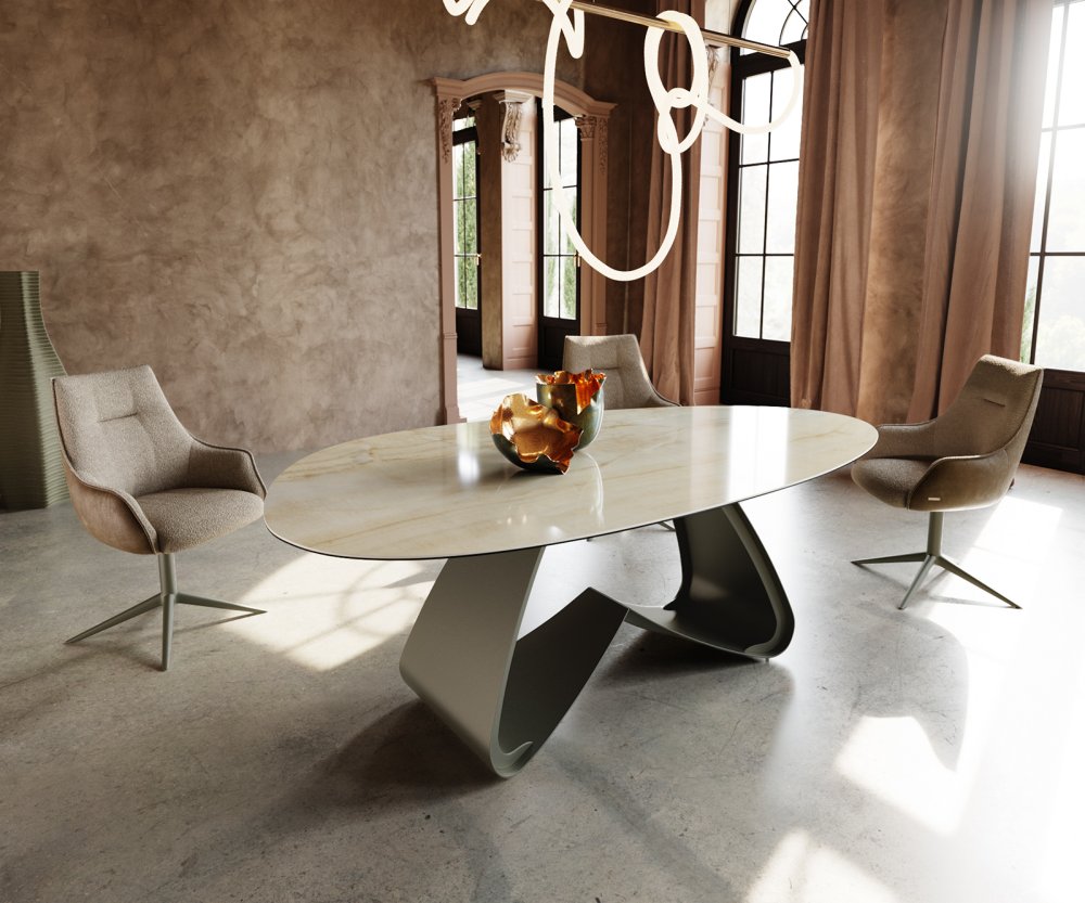 Jedálenský stôl Edge Oval 220x120 keramický Iris FMG Onice Oro W-rám