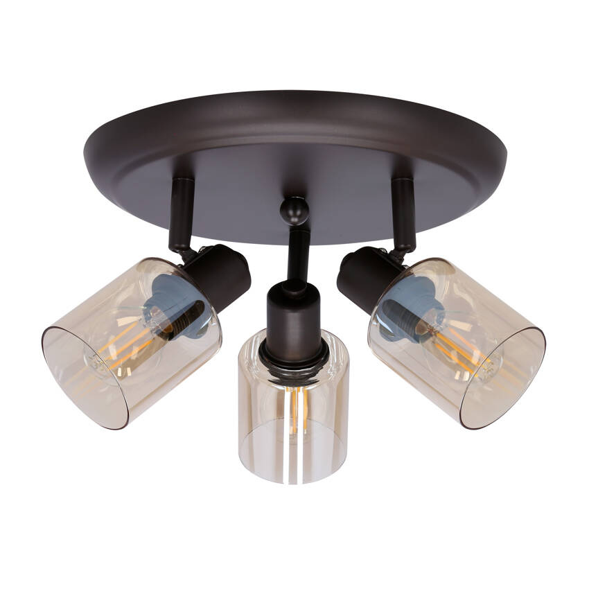 HNEDÁ STROPNÁ LAMPA AGRA 3X40W E14 JANTÁROVÉ TIENIDLO