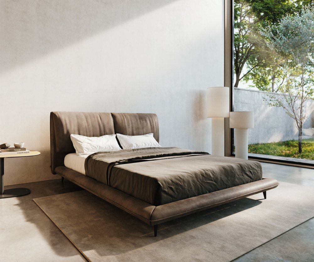 Čalúnená posteľ Cusino 140x200 cm mikrovlákno taupe vintage