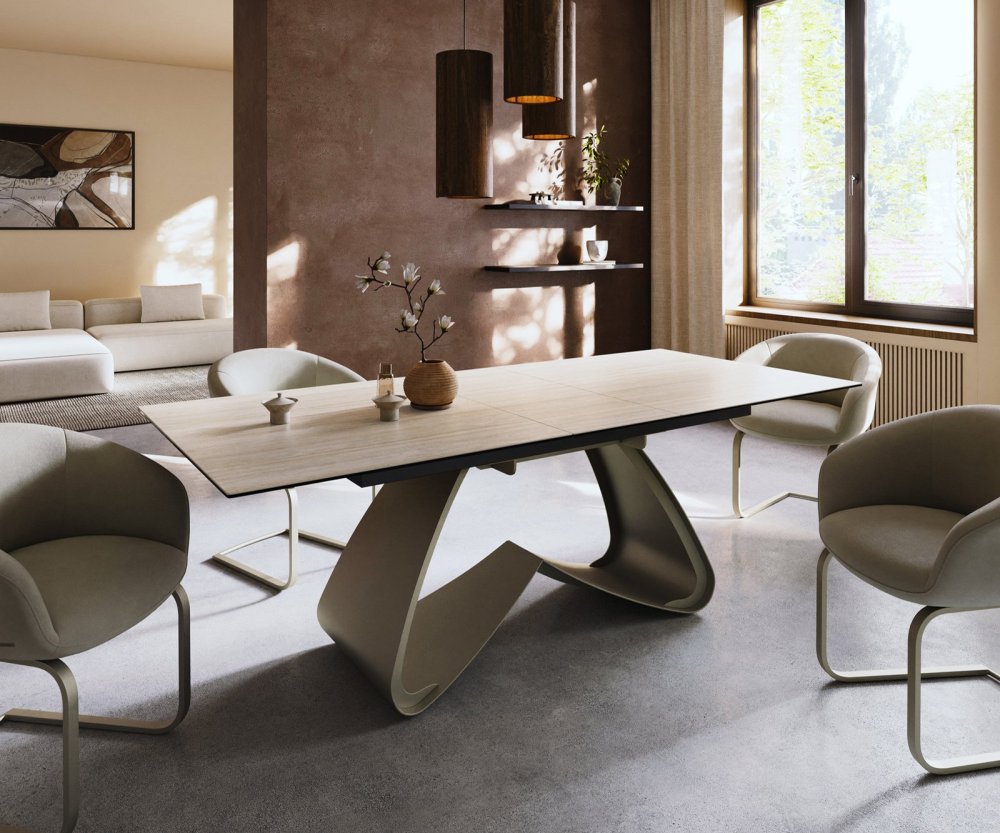 Jedálenský stôl Edge 180-220x100 keramika Laminam® Travertino Bianco