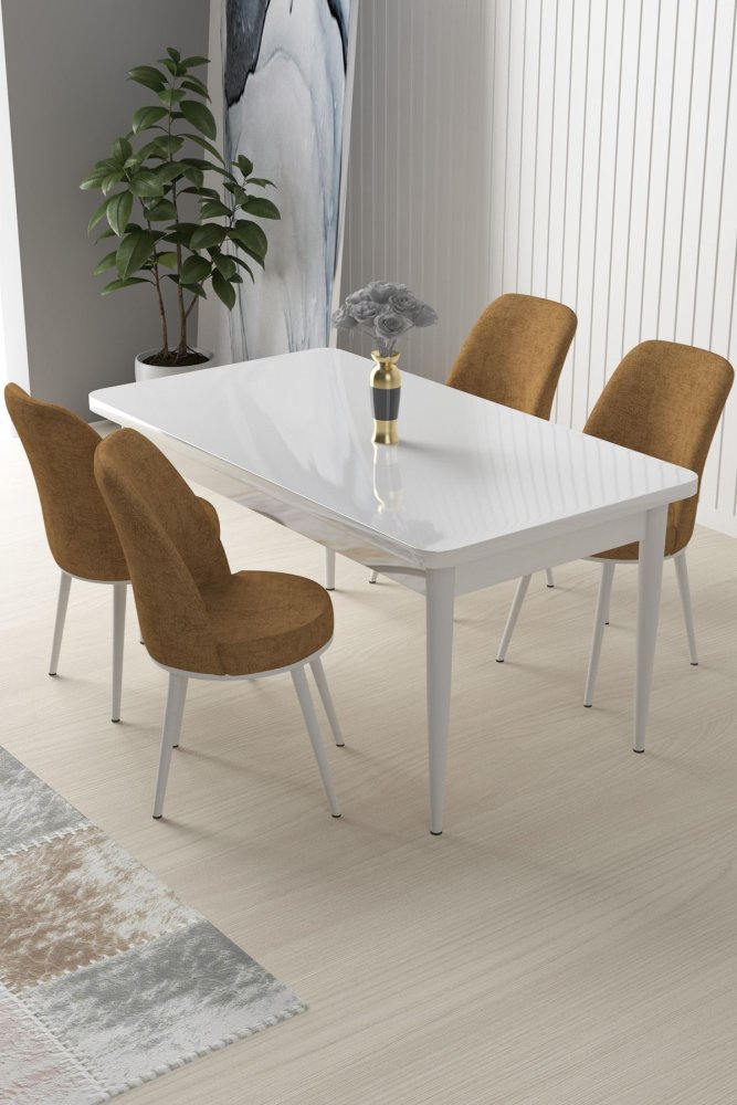 Dining Table & Chairs Set (5 Pieces) Nil - White, Cappuccino